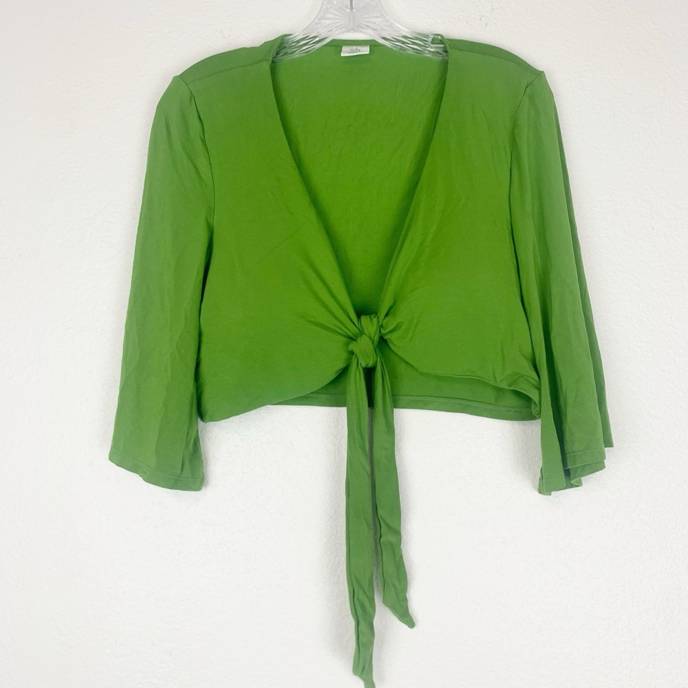 Klassy Network Shirt Womens 2XL Resort Brami‎ Bra Tie Front Crop Top Modal Green